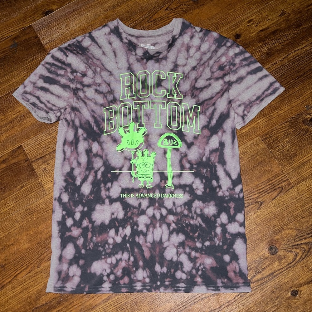 Spongebob Squarepants Graphic Rock Bottom Black Green Short Sleeve Top Size M